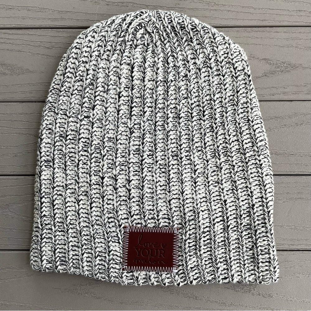 SOLD ON MERCARI | Love Your Melon White/Black Speckled Knit Oversized Beanie - Picture 3 of 6